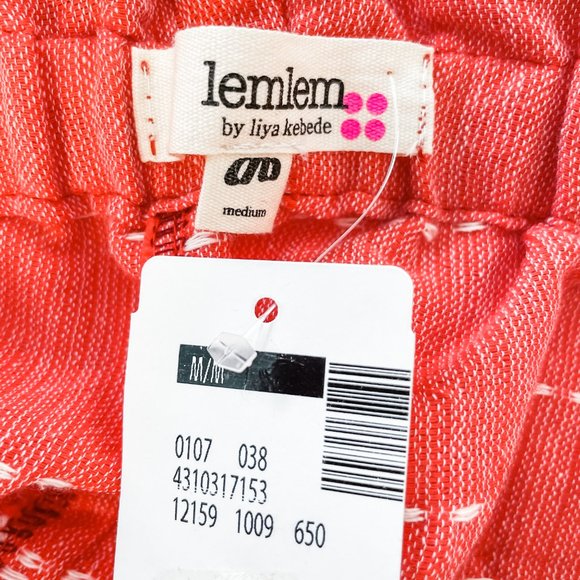 NEW LEMLEM $305 Paperbag Waist Striped Shorts M Medium Coral High-Rise NWT - Picture 9 of 9
